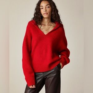 J. Crew Johnny Collar Sweater With Ribbed Trim Red Merino Wool Blend Size XS